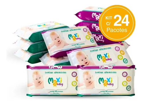 Kit 24 Toalhas Umedecidas Hipoalergênico 50un Cada Maxi Baby –