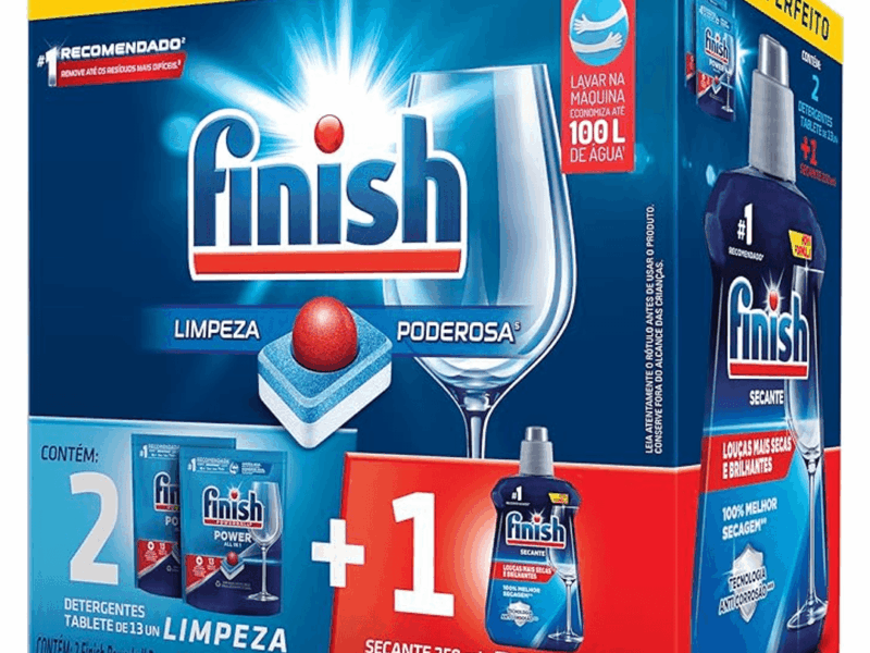 Kit 2 Detergentes Lava Louças Finish Powerball 13 tabs + 1 Finish Secante 250ml