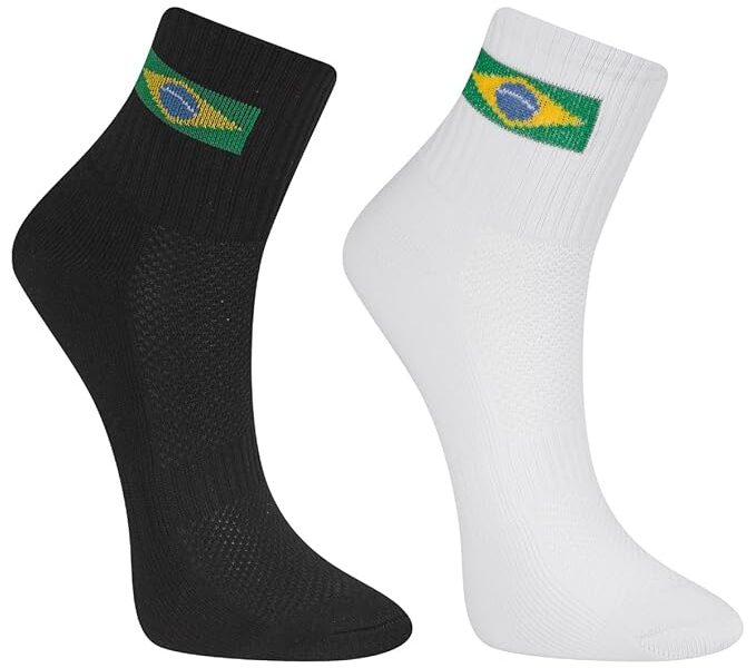 Kit 2 Pares Meia Copa do Mundo Brasil Poliamida Cano Médio Unissex Listrada Bandeira Performance