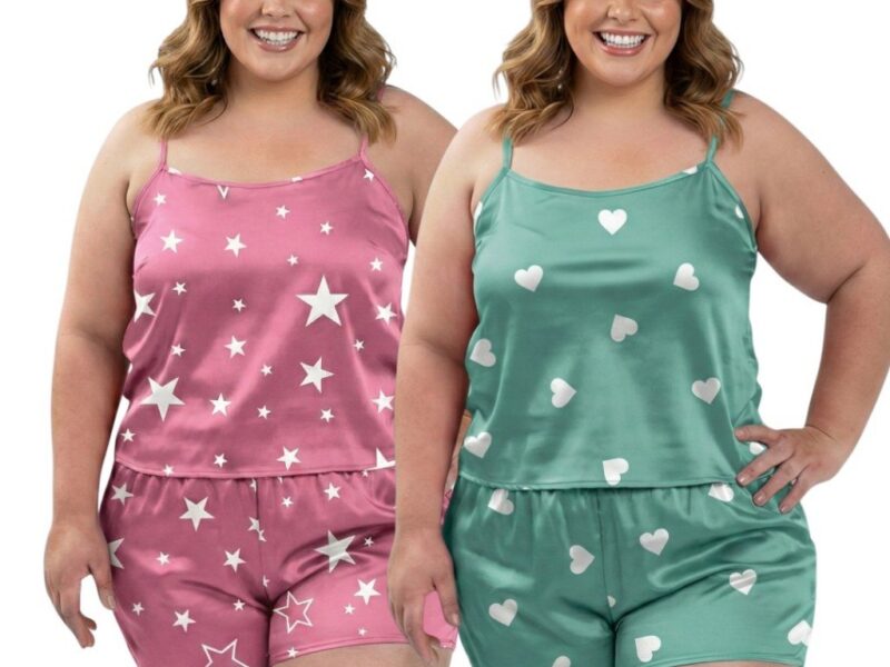 Kit 2 Pijamas Plus Size Baby Doll Conjunto Short Doll Estampado Sem Bojo Pijama Feminino Premium