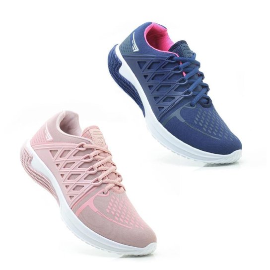 Kit 2 Tênis Esportivo Feminino Cadarço Academia Fitness – Rosa+Azul | Netshoes