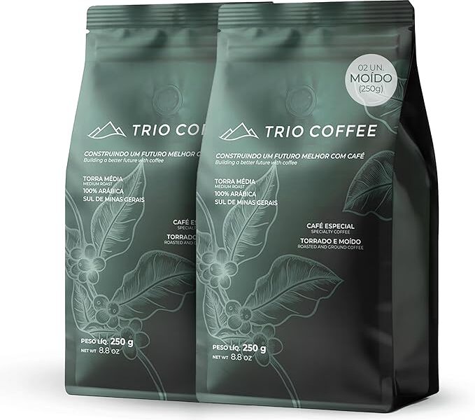 Kit 2x Café Especial TRIO COFFEE Moído 250g | 100% Arábica | Torra Média | Direto da Fazenda | Inovação e Sustentabilidade