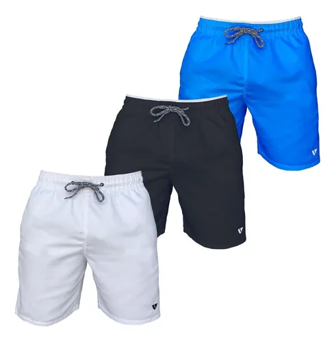 Kit 3 Bermudas Lisas Amarração Shorts Academia Treino Praia –