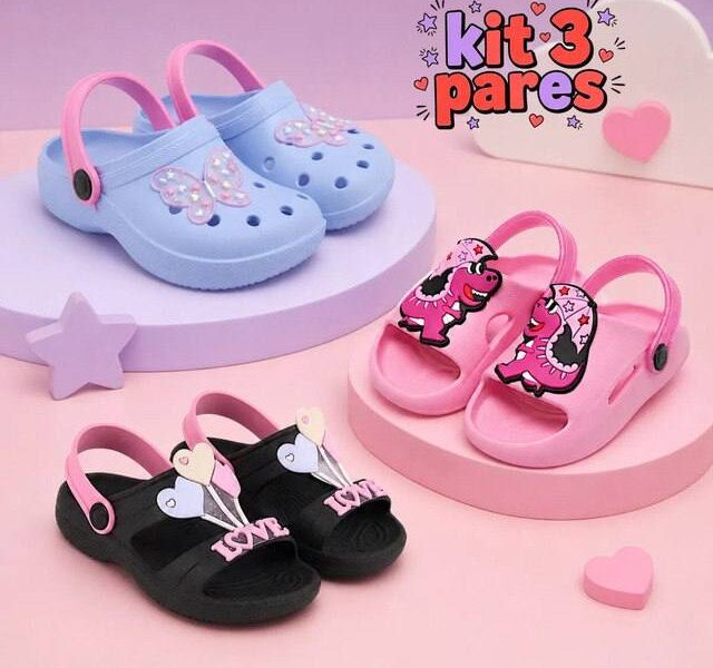 Kit 3 Pares Sandália Babuche Infantil Menina Chinelo Nuvem