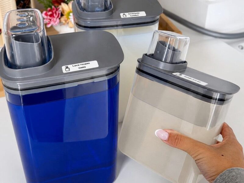 Kit 4 Peças Dispenser Flow 1,5 E 2,3 Litros Sabão Líquido Amaciante Produtos Limpeza Lavanderia