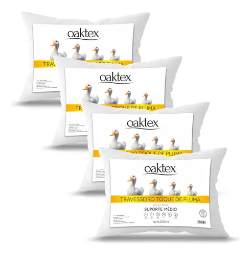 Kit 4 Travesseiros Oaktex 50×70 Antialérgico Fibra Siliconada Branco