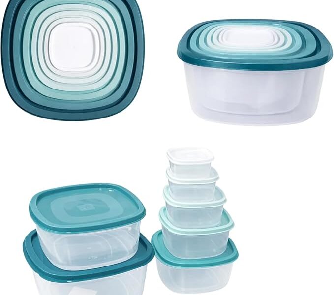 Kit 7 Potes de Mantimento em Plástico Empilhável com Tampa Organizador de Geladeira e Freezer Recipientes para Armazenamento de Alimentos (Verde)