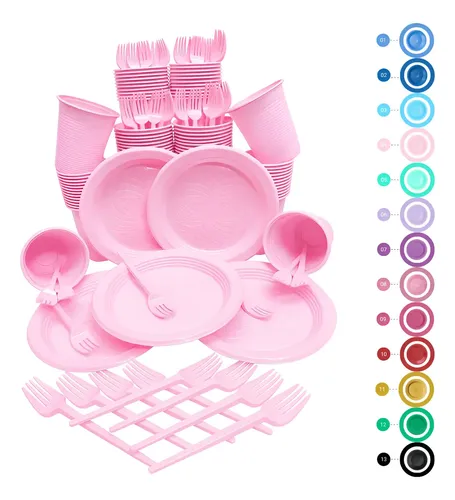 Kit Festa Descartável 150 Peças Coloridas – Copo Prato Garfo –