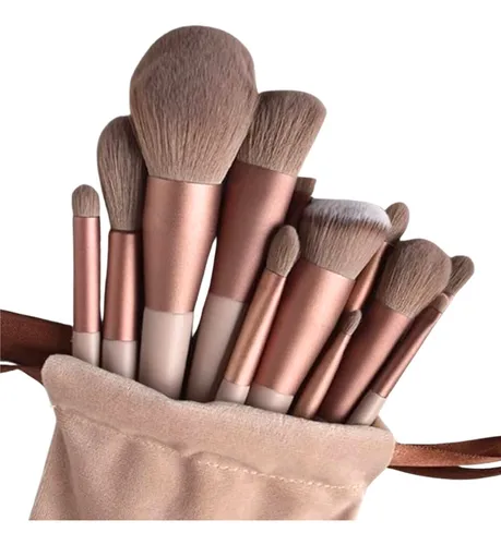 Kit Pincel De Maquiagem Com 13 Unidades Sombra Blush Cor Marrom –