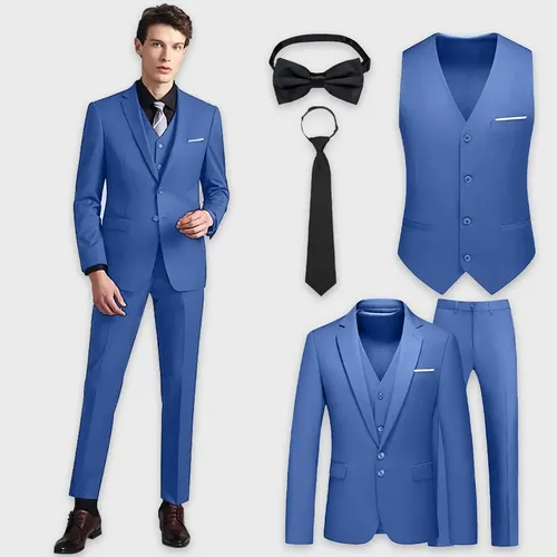 Kit Terno Masculino 5 Peças,blazer,colete,calça+acessórios –