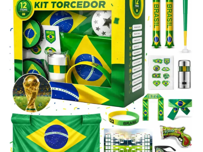Kit Torcedor Brasil 12 Itens Copa 2026 Festa Futebol Adesivo Corneta Bandeira Oculos Brasil