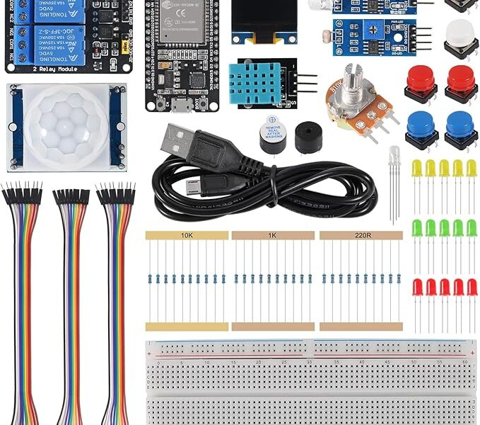 Kit básico para iniciantes de 95 peças para ESP32 ESP-32S placa de desenvolvimento WiFi para Arduino Project Learning Kit com tutoriais ESP32 kit com caixa