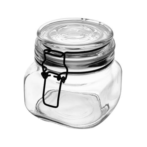 LYOR – Pote Hermético de Vidro com Silicone e Clipe em Metal Vintage Preto 550ml – Organização de Alimentos – Porta Mantimentos com Tampa Hermético