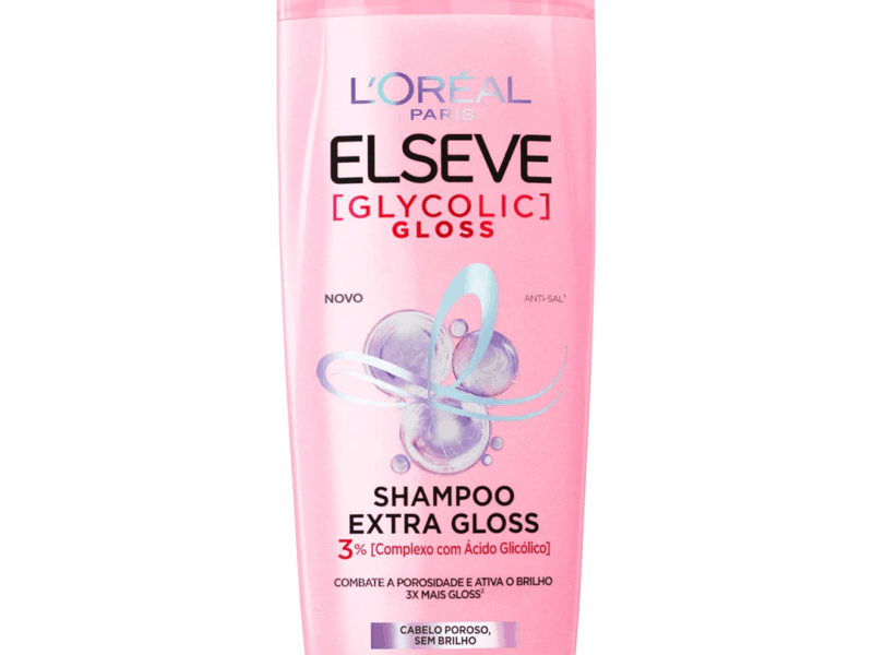 L’Oréal Paris Elseve Glycolic Gloss Shampoo Extra Gloss, Fórmula com pH Ácido e Ácido Glicólico, Limpeza Profunda e Combate a Porosidade dos Fios, 400ml