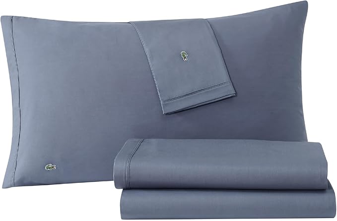 Lacoste Conjunto de lençóis de percal 100% algodão, sólido, índigo vintage, completo