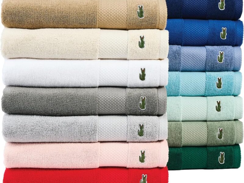 Lacoste Heritage Supima Conjunto de toalhas de algodão 6 peças, 2 toalhas de banho, 2 toalhas de mão, 2 toalhas, branco