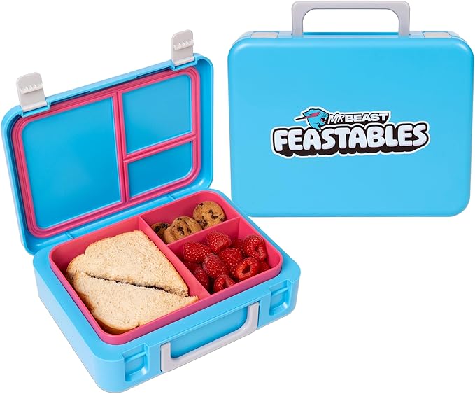 Lancheira Mr. Beast Feastables Bentô box ajustável, sem BPA, tampa de encaixe justo, bandeja removível, segura para micro-ondas e freezer, 23,5 x 17,8 x 7 cm, fácil de limpar, infantil