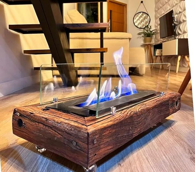 Lareira Ecológica Portátil C/Vidro á Álcool Vintage Rustica