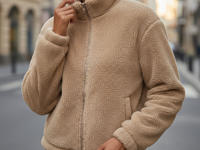 Lovito Casaco Feminino Básico com Zíper em Cores Lisas LNE29211 (Damasco/Marrom/Cáqui Claro/Preto)2