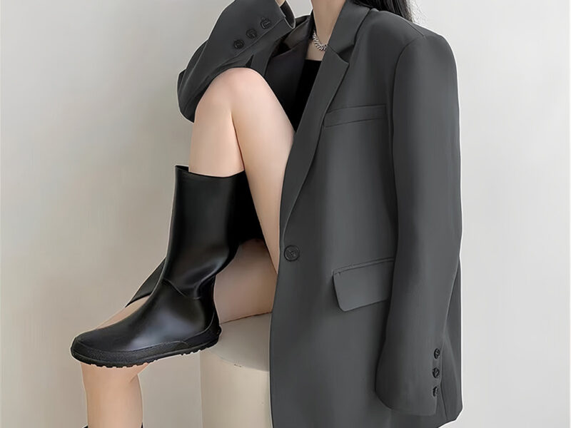 (Lovito x Ana) Elegante Blazer Botão Cinza Escuro Outono/inverno para Mulheres LNL141458