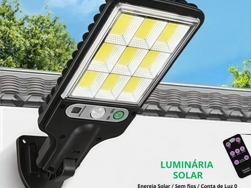 Luminária Solar Parede 108 COB Carregar LED Luz Branco frio Prova D’Água Sensor Presença 3 funções