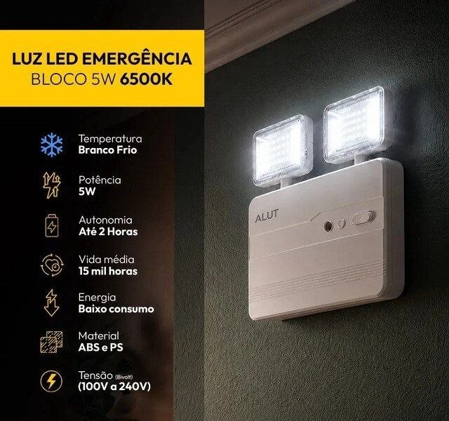 Luminária de Emergência LED 1200 lm Bivolt com Autonomia de 6h Para Parede e Teto –