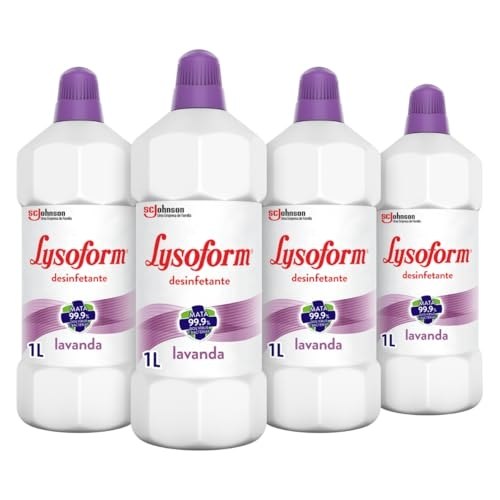 Lysoform Lavanda, Limpeza Pesada para Toda a Casa, Desinfetante Líquido, Pack 4 Unidades de 1L