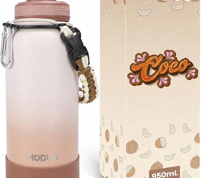 MODUS 950mL Garrafa de Água Térmica Esportiva Inox Isolada a Vácuo com Base Emborrachada Anti Derrapante (Gradiente Branco a Cinza)