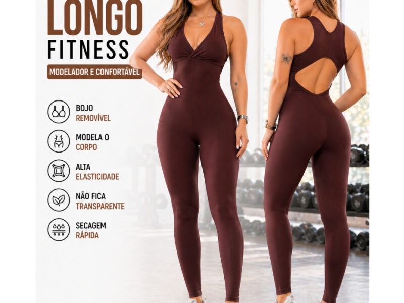 Macacão Fitness Longo Legg Treino Academia Zero Transparência Bojo removível Confortável Premium