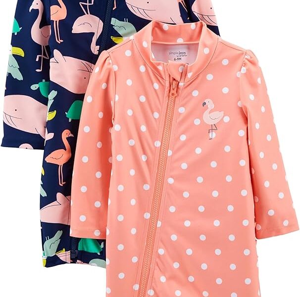 Maiô Pacote com 2, 1 peça com zíper Rashguards Simple Joys by Carter’sMeninas