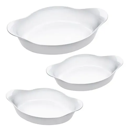 Marinex Conjunto de Assadeiras Oval Opaline 3 Peças Branco –