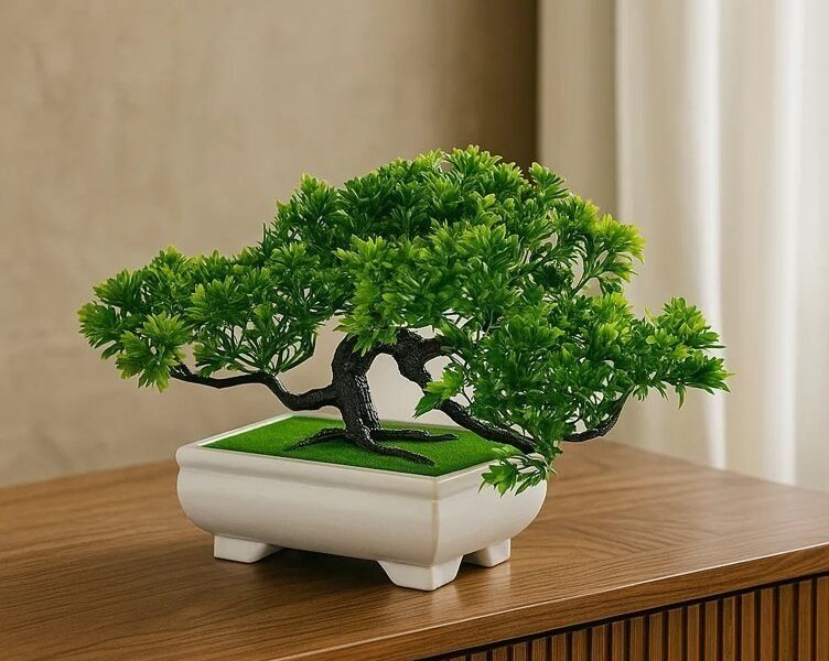 Mini Árvore Bonsai Artificial Pinheiro Japonês com Vaso Verde 20cm –