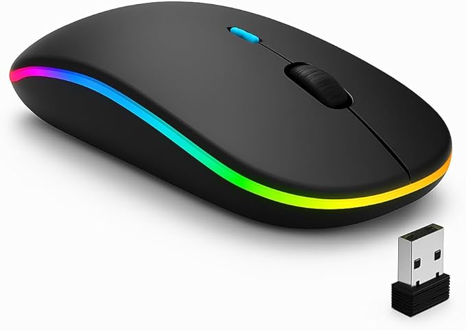 Mouse Sem Fio Recarregável Wireless Bluetooth Optico Led Rgb Colorido Ergonômico Usb 2.4 Ghz Notebook Computador Pc Desktop Linha Premium – Cores Sortidas