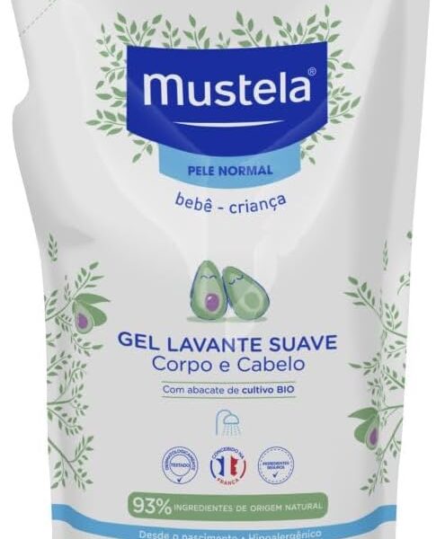 Mustela Refil Gel Lavante Suave 400ml – Sabonete Líquido Corpo e Cabelo para bebês e crianças – feito com 93% de ingredientes de origem natural – Mustela Bebê e Criança