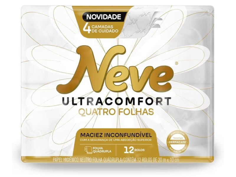 Neve Papel Higiênico Ultracomfort, Folha Quádrupla, 20m, 12 rolos
