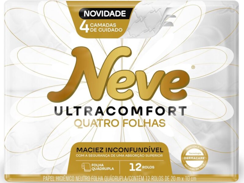 Neve Papel Higiênico Ultracomfort, Folha Quádrupla, 20m, 12 rolos