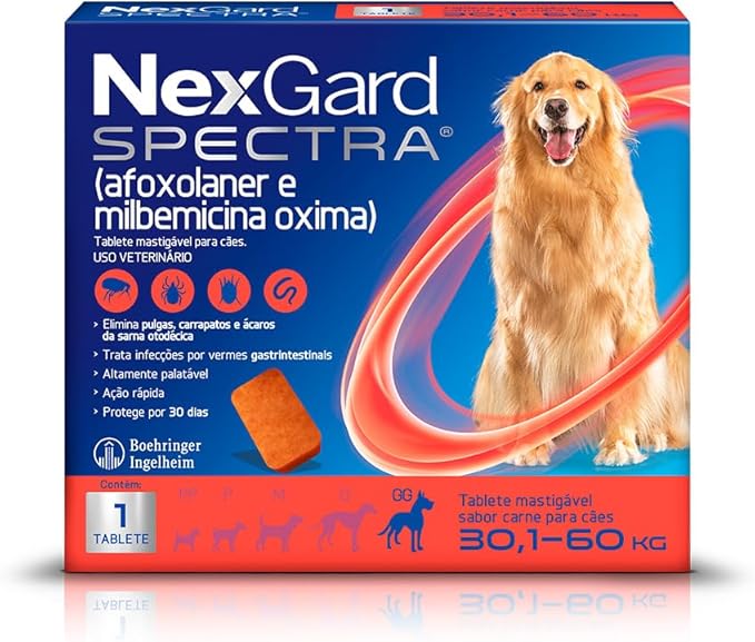 NexGard SPECTRA Antipulgas e Vermífugo para Cães de 30,1 a 60kg – 1 tablete