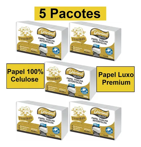 Papel Toalha Interfolha Divino Premium Luxo Branco 100% Celulose Para Secar As Mãos Banheiro 5.000 Folhas Interfolhado na Meli por R$ 48,98