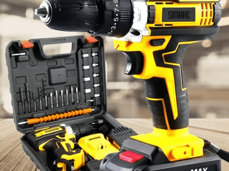 Parafusadeira Furadeira C/ 2 Baterias Maleta Kit Completo Led Eixo Flexível Vários Níveis Torque Simake –