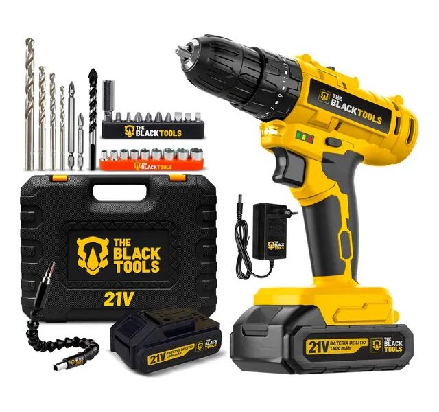 Parafusadeira Furadeira De Impacto A Bateria 21V 3/8” Bivolt 1400 Rpm Com Acessórios E Maleta TB-21PZW The Black Tools –