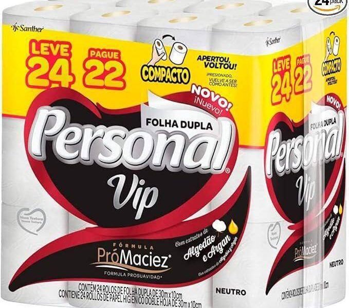Personal VIP – Papel Higiênico Folha Dupla, Branco 24 unidades (Embalagem pode variar)