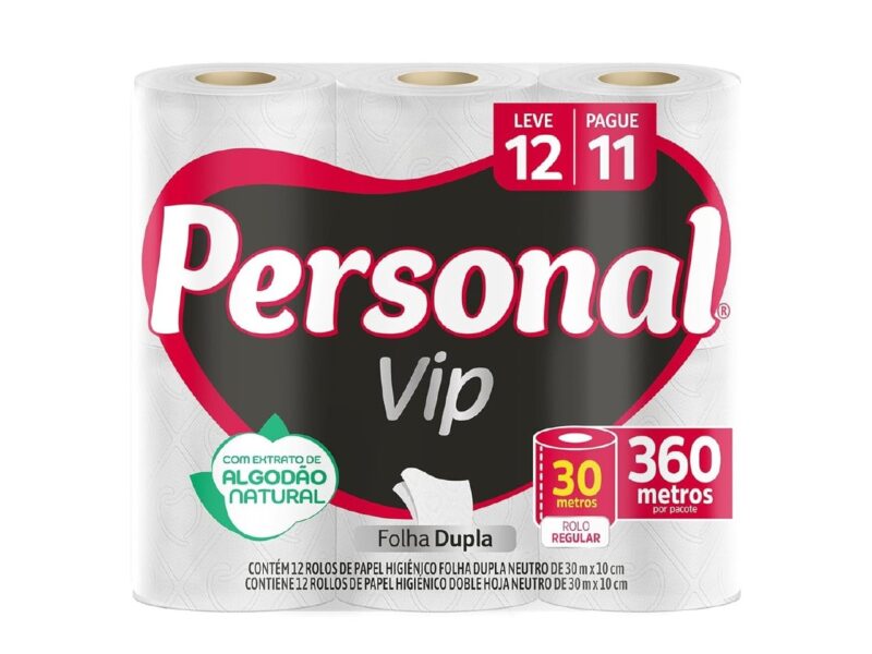 Personal VIP – Papel Higiênico, Folha Dupla, 12 unidades (Embalagem pode variar)