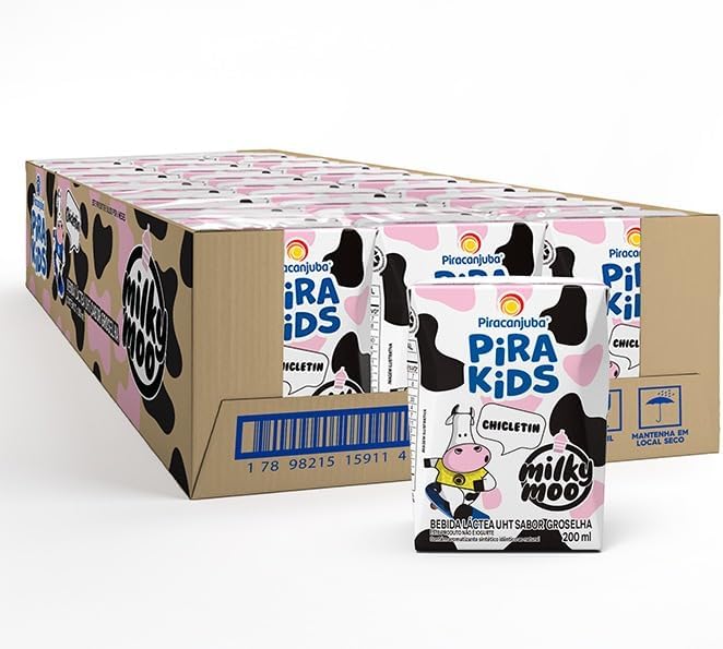 Piracanjuba Pirakids Milky Moo Bebida Láctea sabor Chicletin 200 ml – 27 unidades