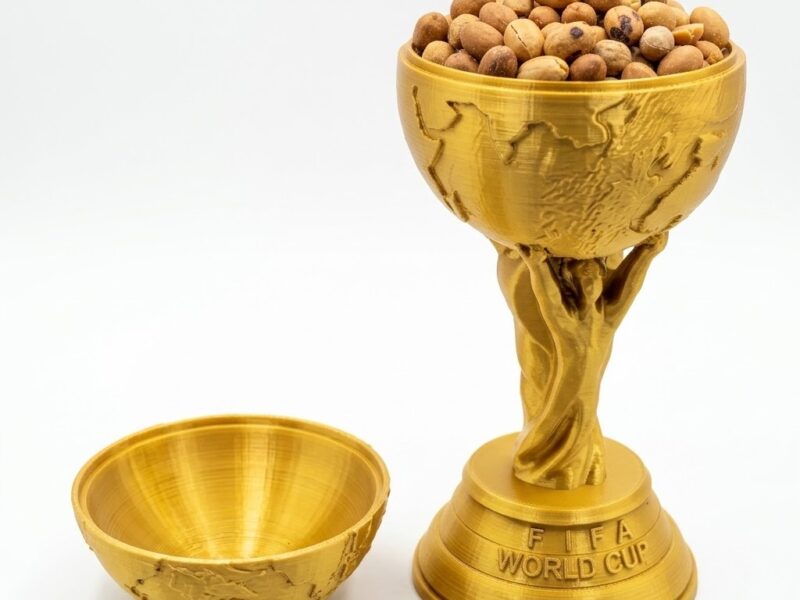 Porta Petiscos Troféu Copa do Mundo 2026 – Petisqueira Decorativa Gold – Decoração Brasil Para Balas, Doces e Petiscos