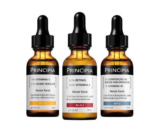 Principia Kit C/3 Séruns Vitamina C + Retinol + Hialurônicos –
