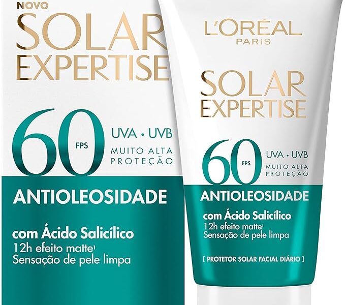 Protetor Solar Facial Antioleosidade FPS60, Controle de Oleosidade por 12h, Efeito Matte Sem Cor, Solar Expertise L’Oreal Paris, 40g