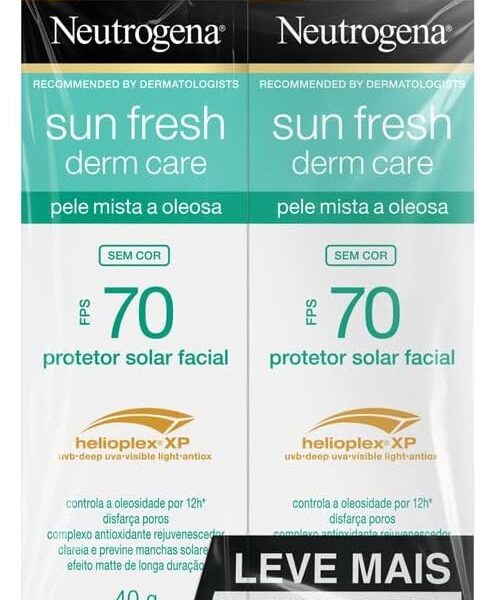 Protetor Solar Facial Para Pele Oleosa Derm Care, FPS 70, Sem Cor, Kit com 2 Unidades de 40g