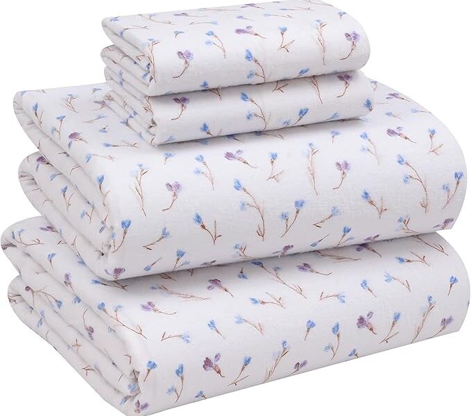 RUVANTI Jogo de lençóis de flanela casal – Conjunto de lençóis de cama 100% algodão escovado, bolsos profundos, 40,6 cm, lençóis de casal respiráveis e extramacios, quentes e aconchegantes, 4 peças,
