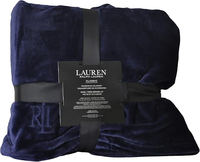 Ralph Lauren Cobertor de Micro Mink – Azul-marinho – King Micromink Classic