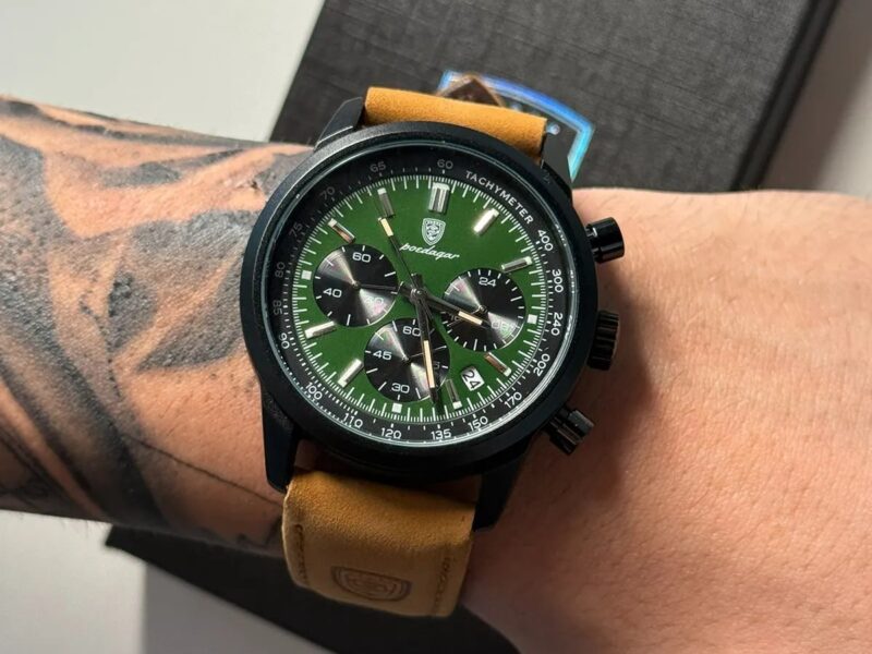 Relógio Luxo Poedagar Masculino Pulseira Em Couro Funcional –